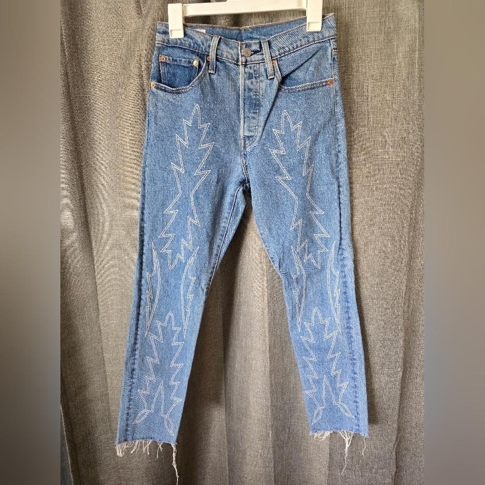 Levis 501 Embroidered High Waist Skinny Jeans Size 26/26 Del Norte Premium Denim